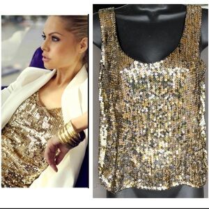 Vintage Glam 100% Silk Gold & Silver Sequin Cami Sleeveless Blouse